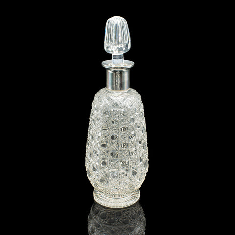 Antique Spirit Decanter, Edwardian, Cut Glass, Hallmarked Silver, English, 1903