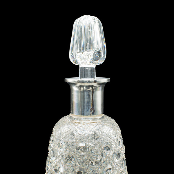 Antique Spirit Decanter, Edwardian, Cut Glass, Hallmarked Silver, English, 1903