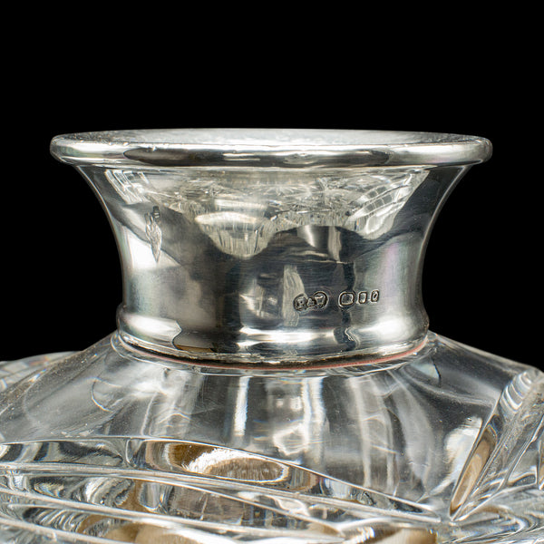 Vintage Silver Collared Spirit Decanter, English, Crystal, Whiskey, Hallmarked