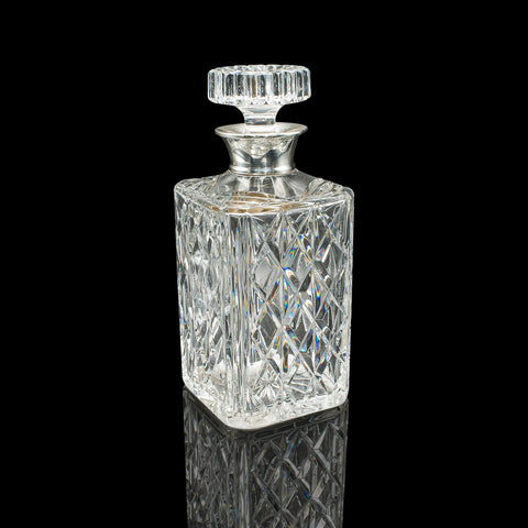 Vintage Silver Collared Spirit Decanter, English, Crystal, Whiskey, Hallmarked
