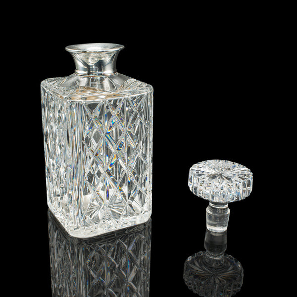 Vintage Silver Collared Spirit Decanter, English, Crystal, Whiskey, Hallmarked