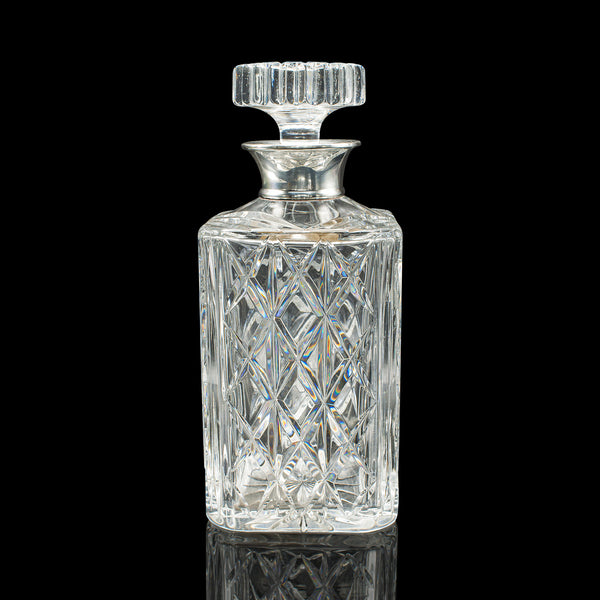 Vintage Silver Collared Spirit Decanter, English, Crystal, Whiskey, Hallmarked