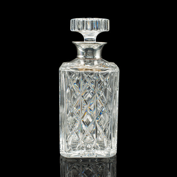 Vintage Silver Collared Spirit Decanter, English, Crystal, Whiskey, Hallmarked