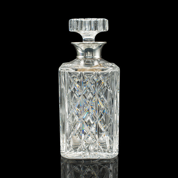 Vintage Silver Collared Spirit Decanter, English, Crystal, Whiskey, Hallmarked