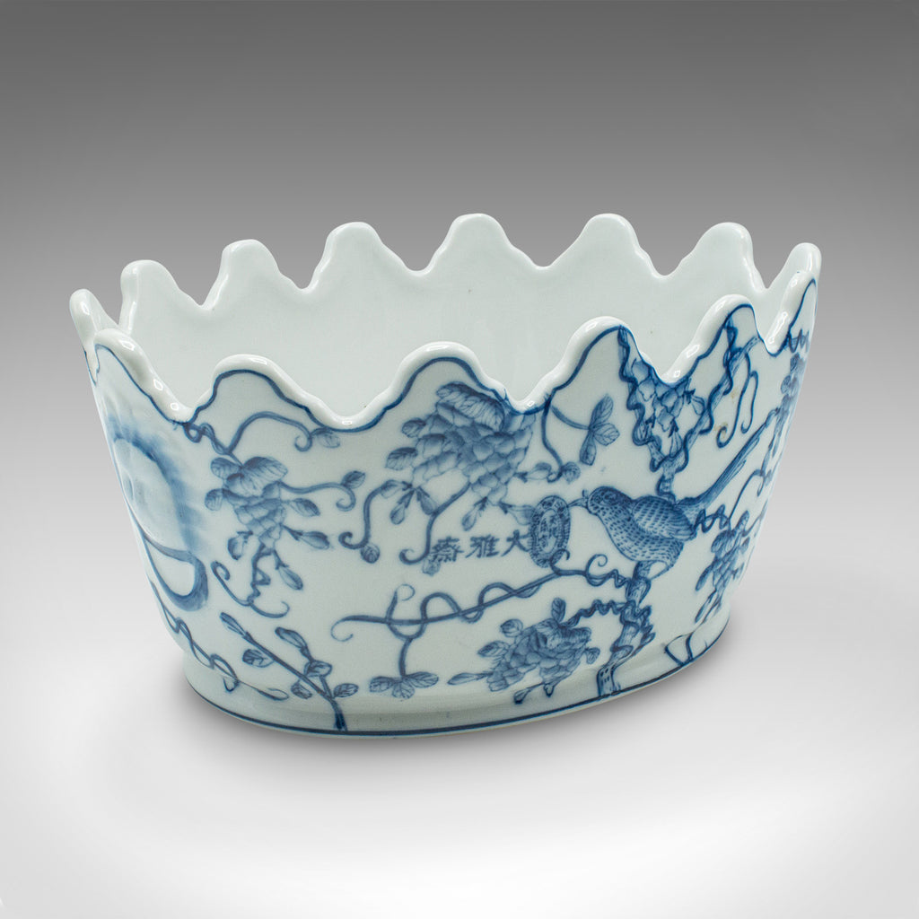 chinese planter pot Vintage Oval Blue & White Jardiniere, Chinese, Ceramic, Decorative... – London Fine Antiques
