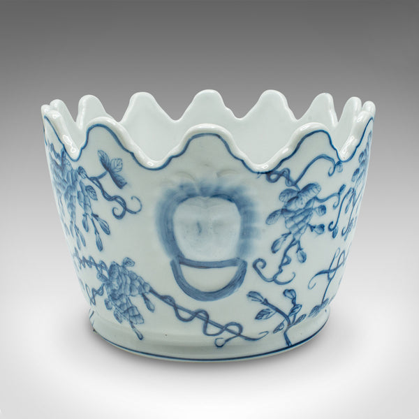 Vintage Oval Blue & White Jardiniere, Chinese, Ceramic, Decorative, Planter Pot