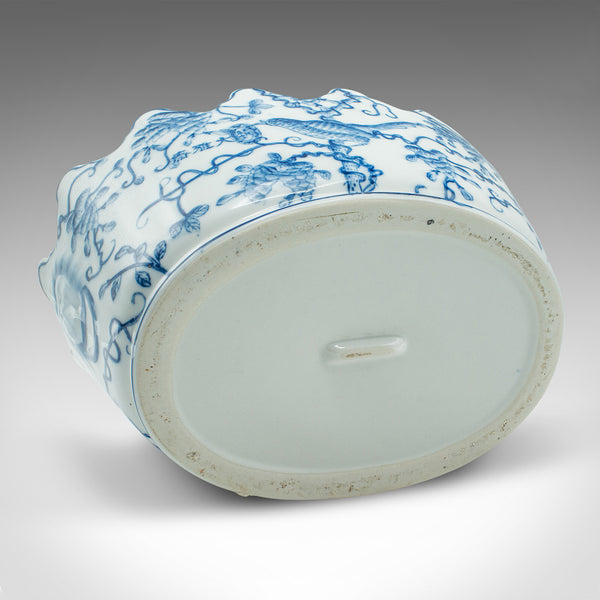 Vintage Oval Blue & White Jardiniere, Chinese, Ceramic, Decorative, Planter Pot