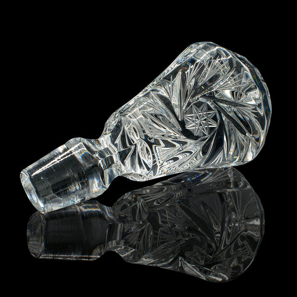 Vintage Crystal Brandy Decanter, English, Cut Glass Spirit Vessel, Mid Century