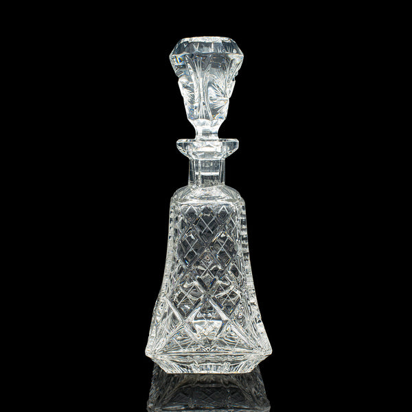 Vintage Crystal Brandy Decanter, English, Cut Glass Spirit Vessel, Mid Century