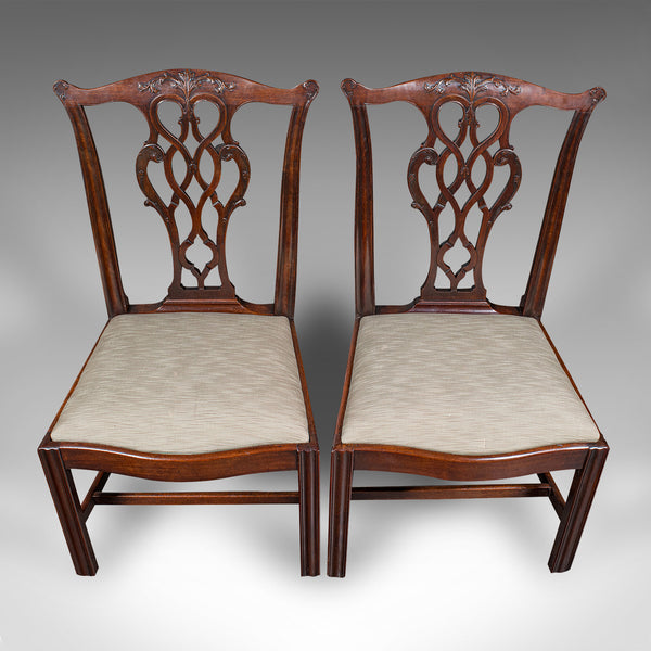 4 Antique Dining Room Chairs, English, Seat, After Chippendale, Georgian, C.1800