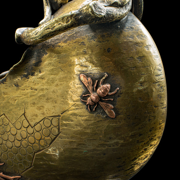 Antique Decorative Planter Dish, Japanese, Brass, Copper, Jardiniere, Victorian