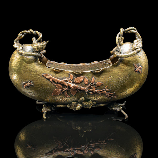 Antique Decorative Planter Dish, Japanese, Brass, Copper, Jardiniere, Victorian