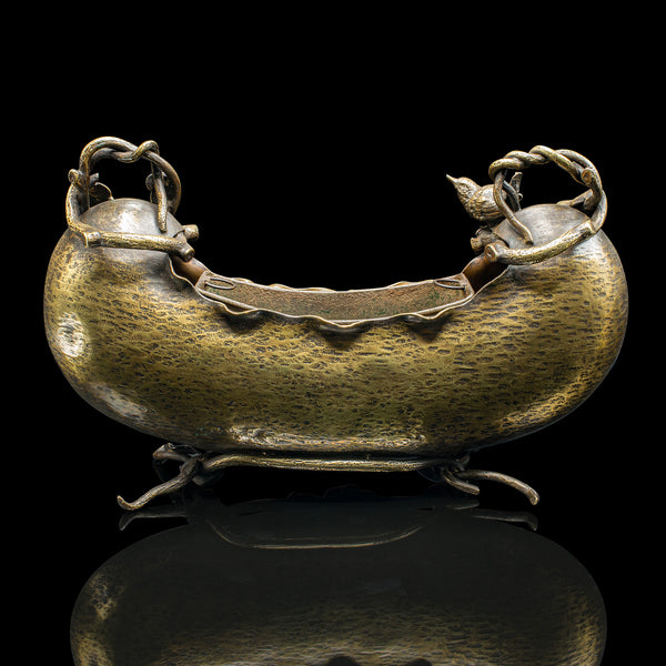 Antique Decorative Planter Dish, Japanese, Brass, Copper, Jardiniere, Victorian