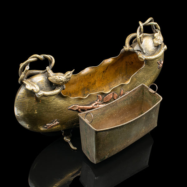 Antique Decorative Planter Dish, Japanese, Brass, Copper, Jardiniere, Victorian