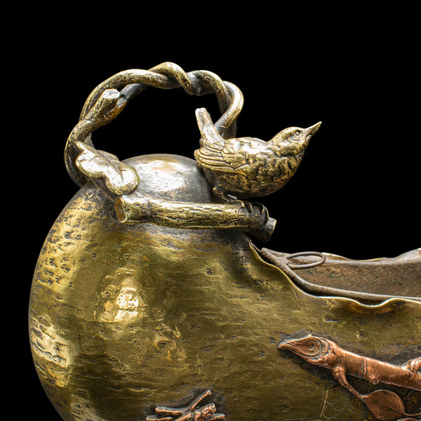 Antique Decorative Planter Dish, Japanese, Brass, Copper, Jardiniere, Victorian