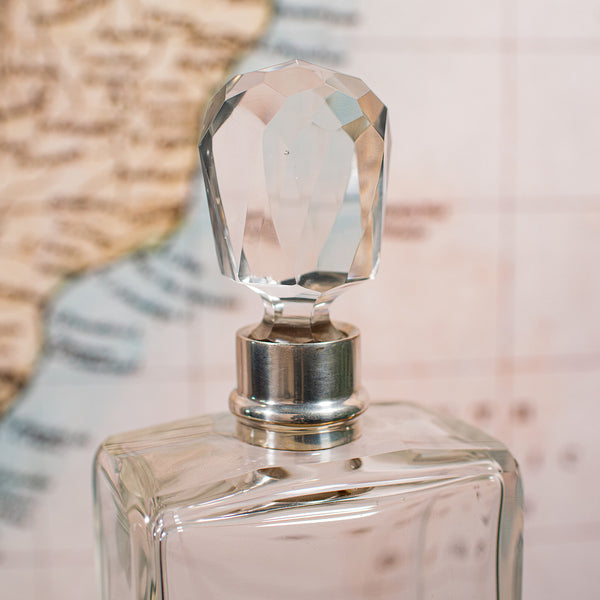 Antique Whiskey Decanter, English Glass Scotch Bottle, Silver Collar, Hallmarked