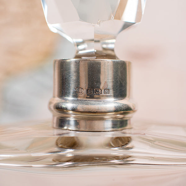 Antique Whiskey Decanter, English Glass Scotch Bottle, Silver Collar, Hallmarked