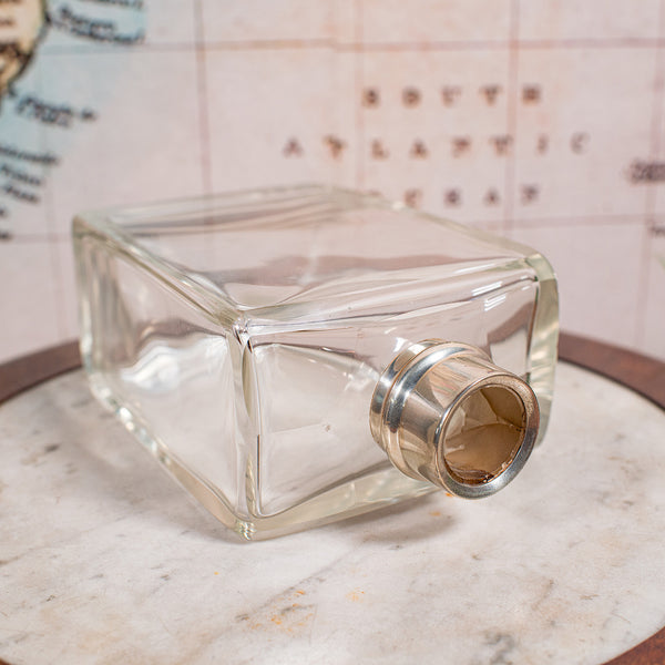 Antique Whiskey Decanter, English Glass Scotch Bottle, Silver Collar, Hallmarked