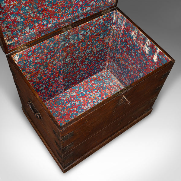 Antique Silver Chest, English, Oak, Iron Bound, Lined Storage Trunk, Georgian