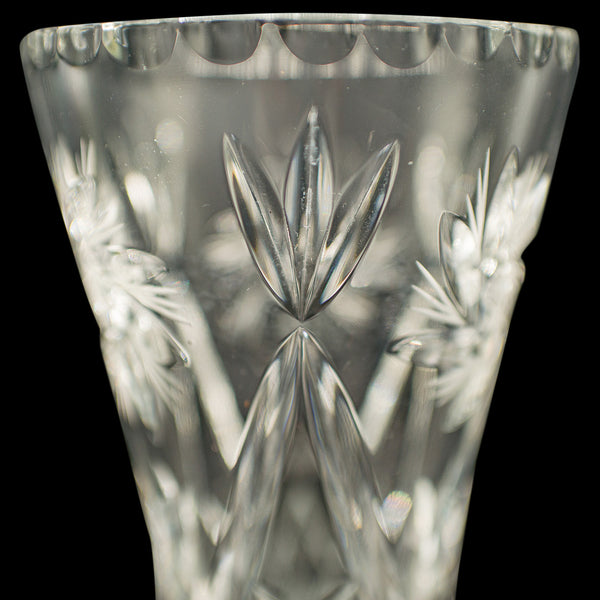 Vintage Crystal Flower Vase, English, Cut Glass, Bouquet, Sleeve, Circa 1940