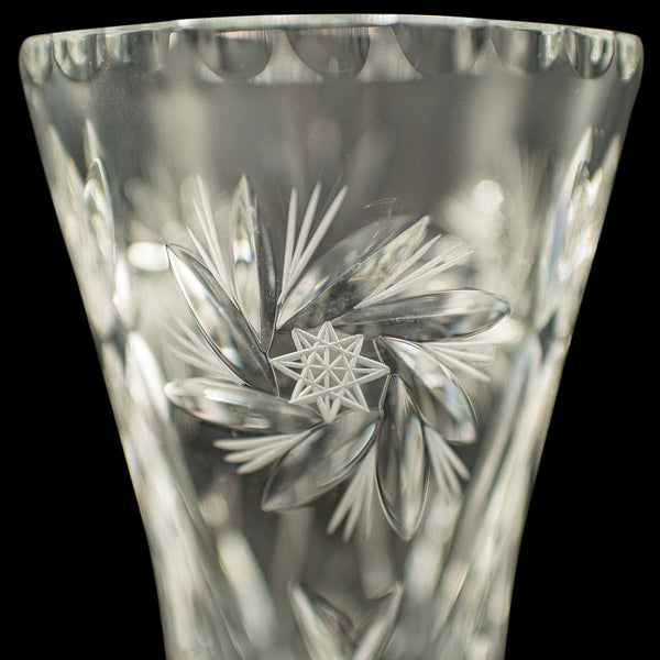 Vintage Crystal Flower Vase, English, Cut Glass, Bouquet, Sleeve, Circa 1940