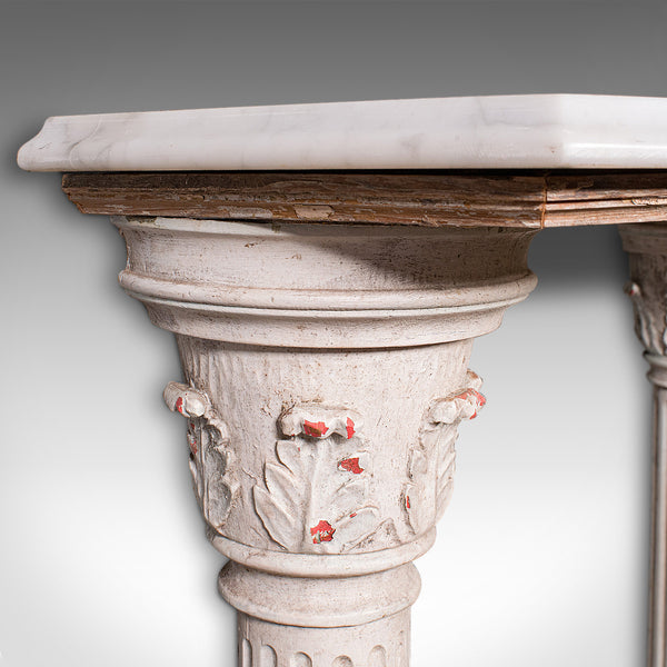 Antique Corinthian Console Table, English Pine, Marble, Hallway Stand, Victorian