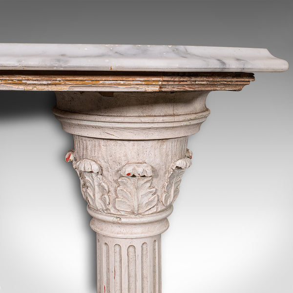 Antique Corinthian Console Table, English Pine, Marble, Hallway Stand, Victorian