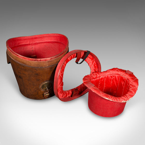 Antique Triple Hat Transit Case, English, Leather, Top Hat Box, Victorian, 1890