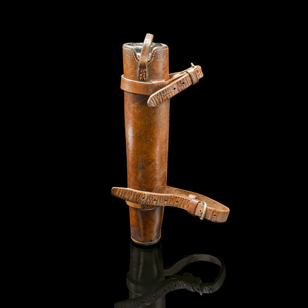 Antique Explorer's Saddle Flask, English, Glass Bottle, Leather Case, Edwardian