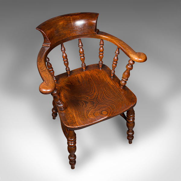 Antique Country House Smoker's Bow, English, Captain's Chair, Seat, Victorian