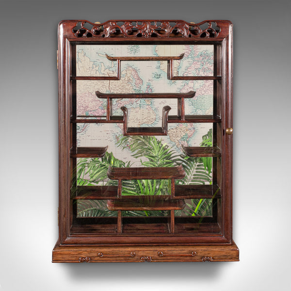 Vintage Glazed Display Cabinet, Chinese, Walnut Collector's Whatnot, Art Deco