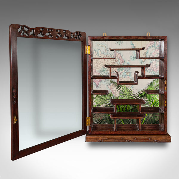 Vintage Glazed Display Cabinet, Chinese, Walnut Collector's Whatnot, Art Deco