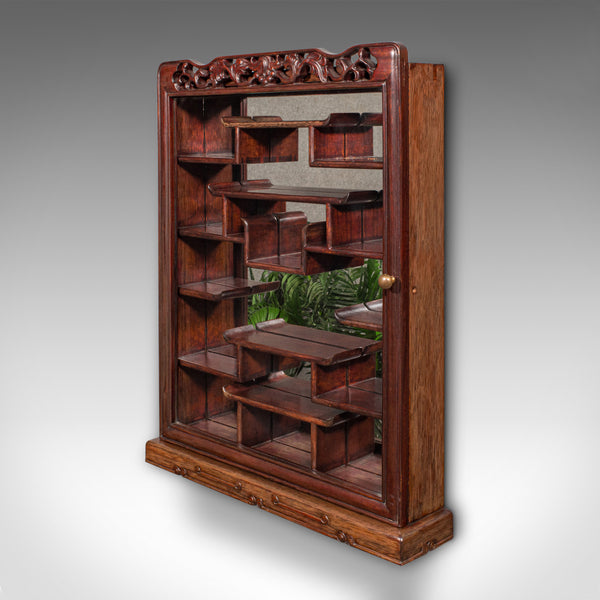 Vintage Glazed Display Cabinet, Chinese, Walnut Collector's Whatnot, Art Deco