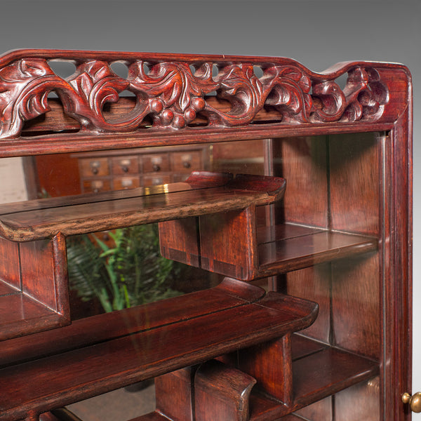 Vintage Glazed Display Cabinet, Chinese, Walnut Collector's Whatnot, Art Deco