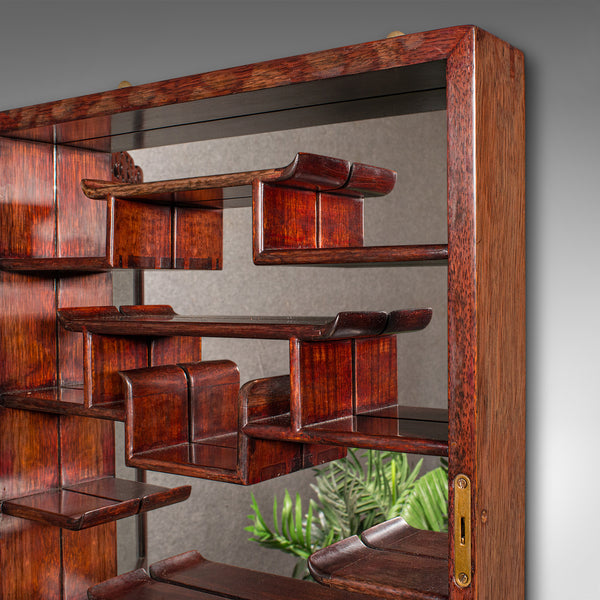 Vintage Glazed Display Cabinet, Chinese, Walnut Collector's Whatnot, Art Deco