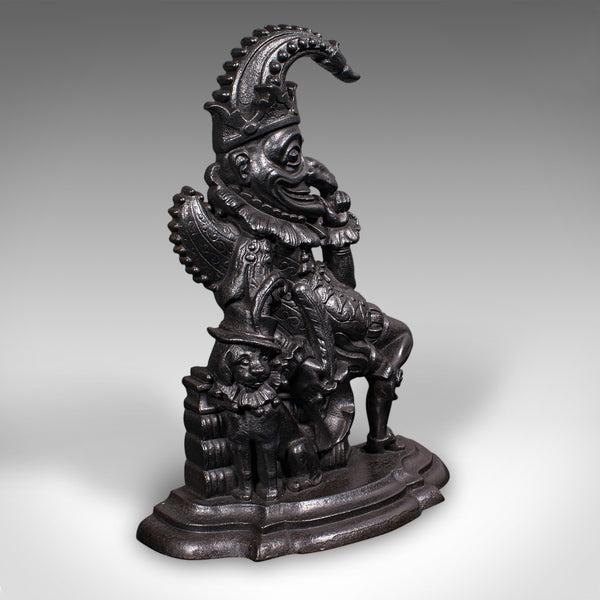 Antique Mr Punch Doorstop, English, Cast Iron, Figural Door Keeper, Victorian