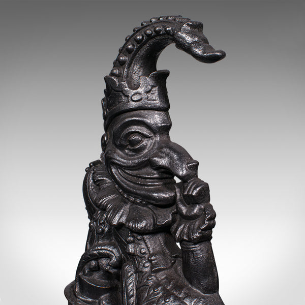 Antique Mr Punch Doorstop, English, Cast Iron, Figural Door Keeper, Victorian