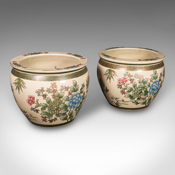 Pair of Large Vintage Fishbowl Planters, Chinese, Art Deco, Ceramic Jardiniere