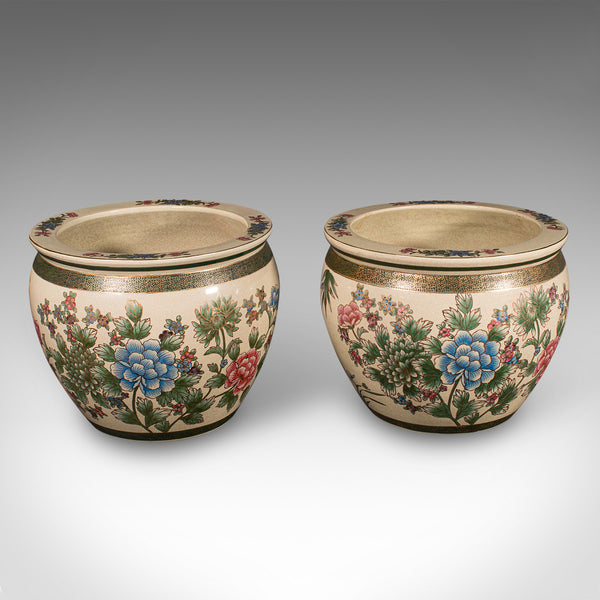 Pair of Large Vintage Fishbowl Planters, Chinese, Art Deco, Ceramic Jardiniere