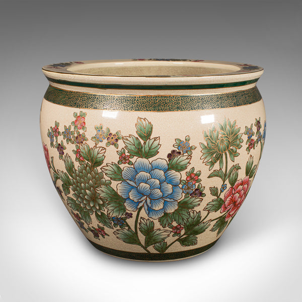 Pair of Large Vintage Fishbowl Planters, Chinese, Art Deco, Ceramic Jardiniere
