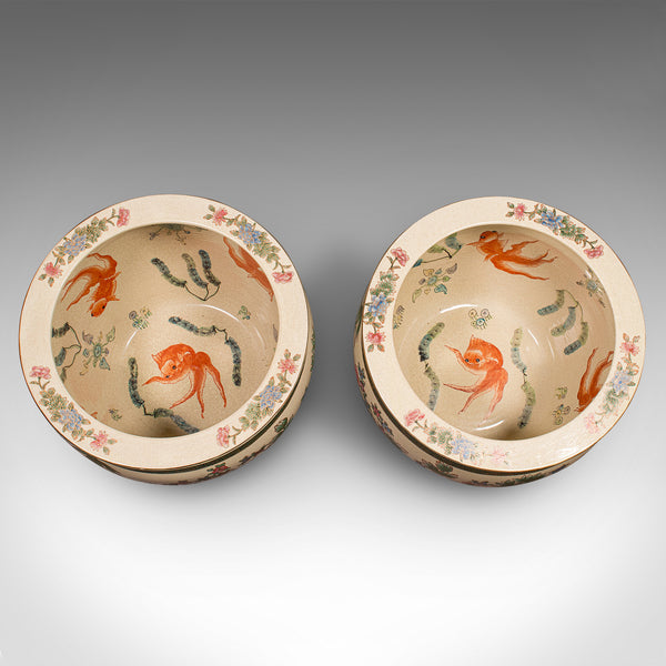 Pair of Large Vintage Fishbowl Planters, Chinese, Art Deco, Ceramic Jardiniere