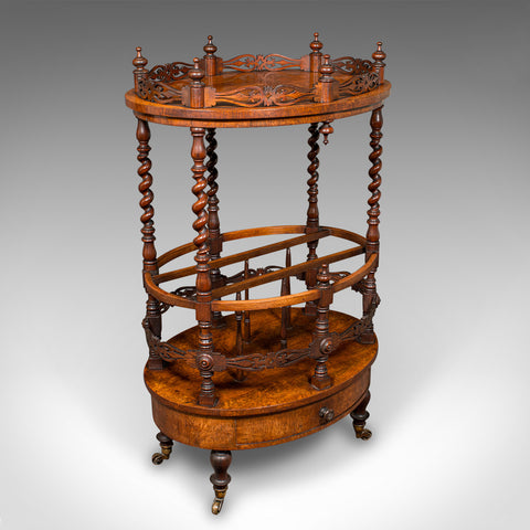 Antique Cocktail Service Stand, English, Walnut, Canterbury, Whatnot, Victorian