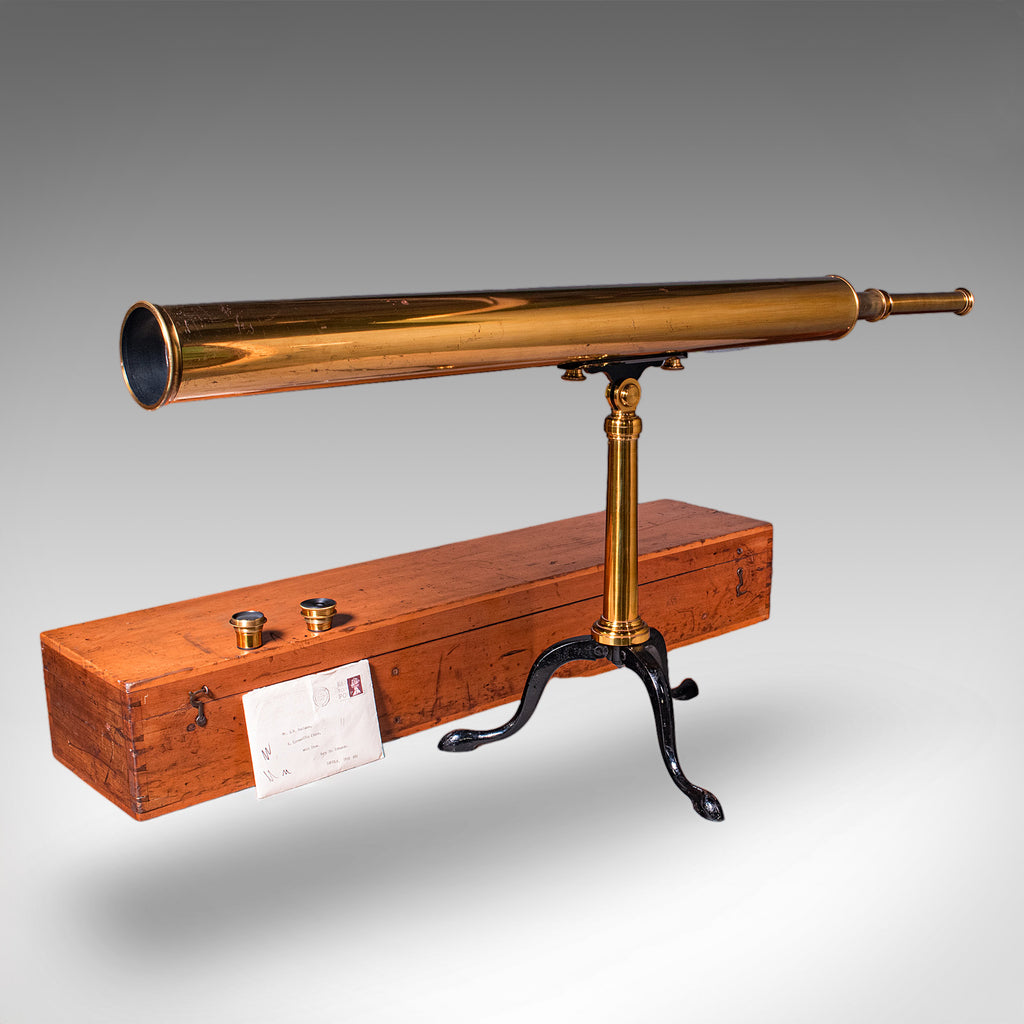 Vintage Library Telescope, English, Brass, Broadhurst Clarkson, Astronomical