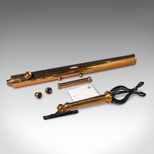 Vintage Library Telescope, English, Brass, Broadhurst Clarkson, Astronomical
