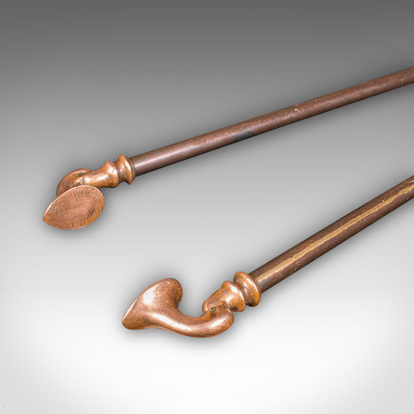 Antique Fireside Companion Set, French Bronze Fire Tools, Art Nouveau, Victorian