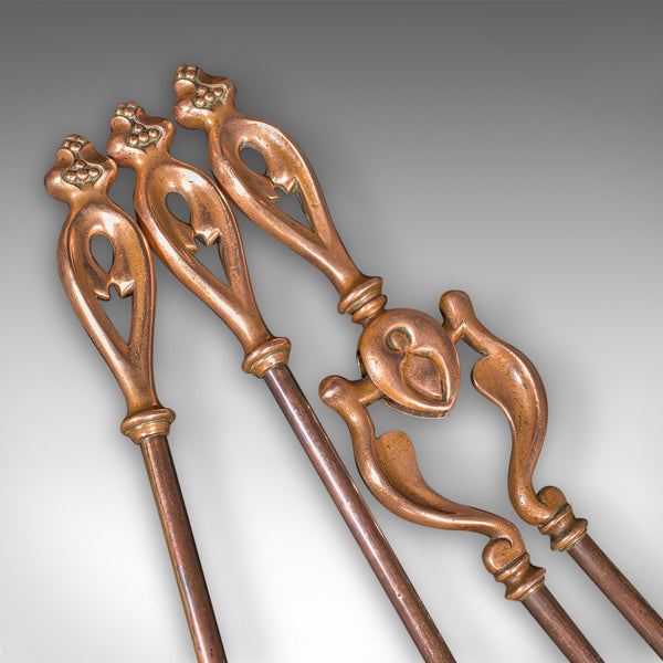 Antique Fireside Companion Set, French Bronze Fire Tools, Art Nouveau, Victorian