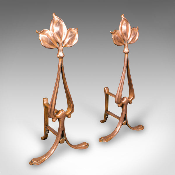 Antique Fireside Companion Set, French Bronze Fire Tools, Art Nouveau, Victorian