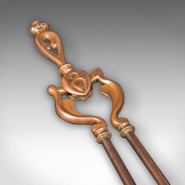 Antique Fireside Companion Set, French Bronze Fire Tools, Art Nouveau, Victorian