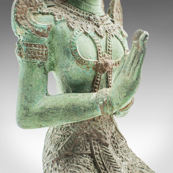 Pair Of Vintage Decorative Prayer Figures, Bronze Thai Deity, Bookends, Art Deco