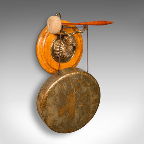 Antique Shooting Lodge Dinner Gong, Victorian, Scottish Brass Chime, Oak, C.1880